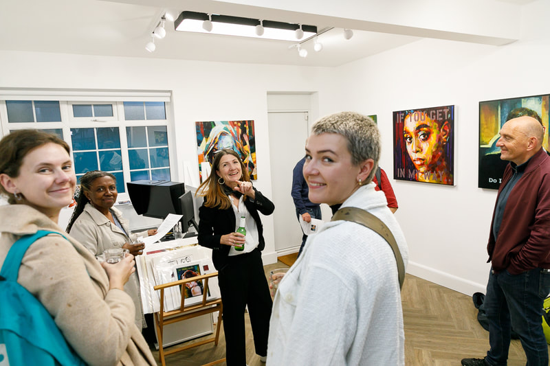 No Time Like the Present - solo show paintings by Sal Jones, photo of exhibition private view